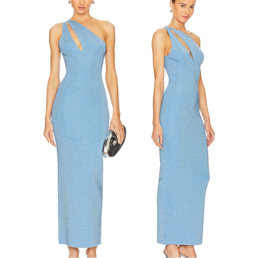 Ronny Kobo Ballari Hotfix One Shoulder Rhinestone Dress - small